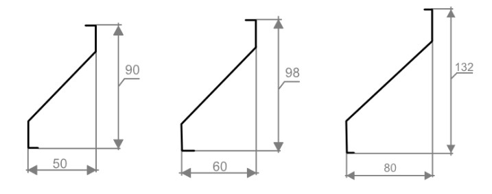 Доступные варианты высоты и глубины секций (в мм) для панелей Премиум